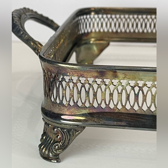 Vintage silver plated metal casserole dish holder chafing dish frame stand - Picture 8 of 16